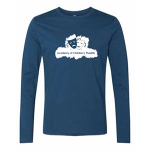 The Cool Blue ACT Long-Sleeve shirt! The Academy of Children's Theatre (ACT) graphic shirt is a great way to represent! This long-sleeve shirt depicts acting masks and the words "Academy of Children's Theatre". This shirt is available in Adult sizes.