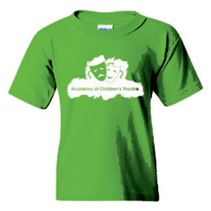 The Green ACT T-shirt! This graphic t-shirt is a great way to represent! This t-shirt depicts acting masks and the words "Academy of Children's Theatre".