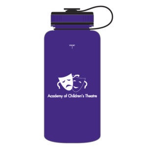 The ACT Water Bottle! This 34 oz, BPA-Free, water bottle depicts acting masks and the words "Academy of Children's Theatre".