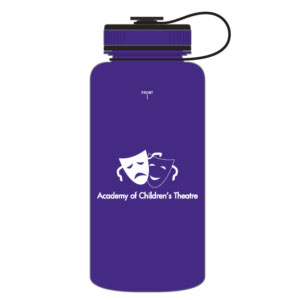 The ACT Water Bottle! This 34 oz, BPA-Free, water bottle depicts acting masks and the words "Academy of Children's Theatre".